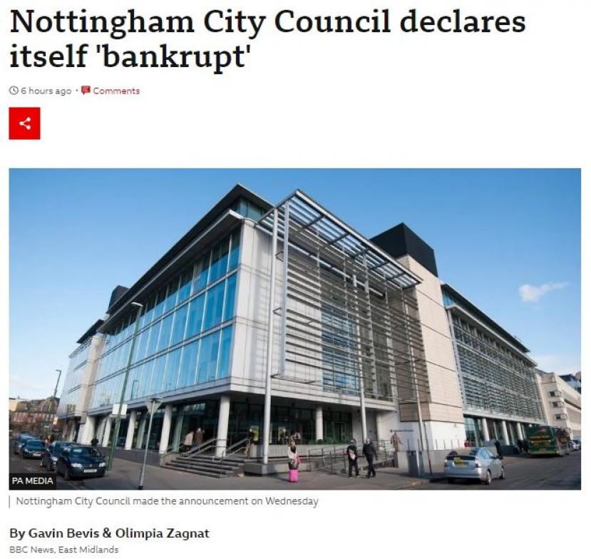 英国诺丁汉市议会 宣布事实性破产
