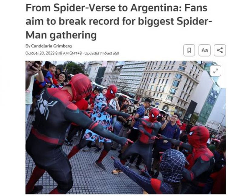 旨在打破世界纪录　约1000位蜘蛛侠齐聚阿根廷