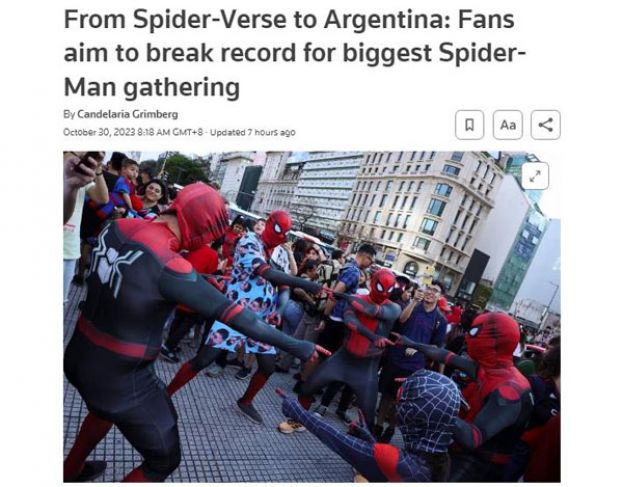 旨在打破世界纪录　约1000位蜘蛛侠齐聚阿根廷