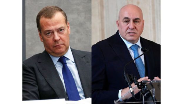 情报部门称，前俄罗斯总统梅德韦杰夫（左）下令暗杀意大利国防部长克罗塞托（右）。