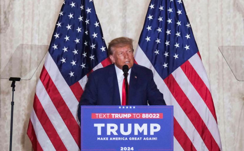 特朗普结束应讯后返回佛州，在海湖庄园发表演说。