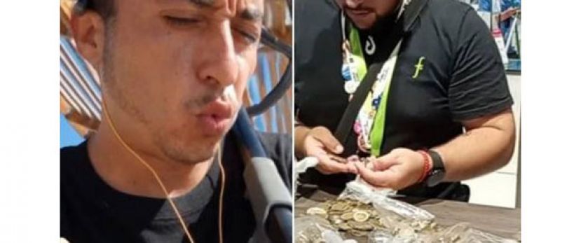 智利一名男子在海滩和公园收集硬币，用来买新电视。