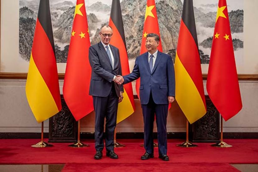 ▲德国总理梅尔茨会见习近平。
