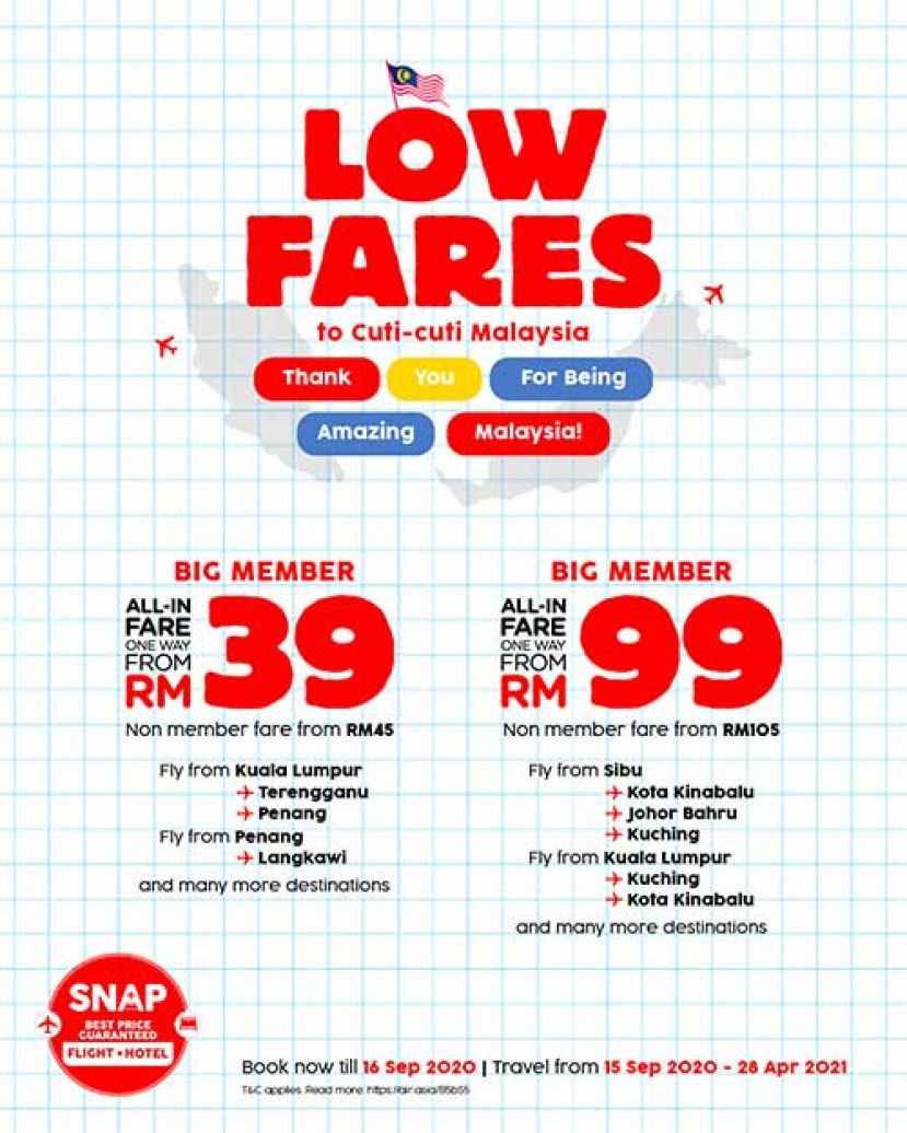 亚航：感激您，我们的马来西亚同胞  以最低优惠票价39令吉*欢庆马来西亚人民的团结