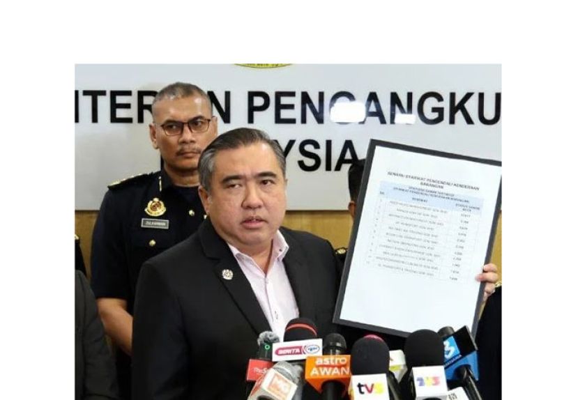 交通部长陆兆福展示拖欠罚单的公司。