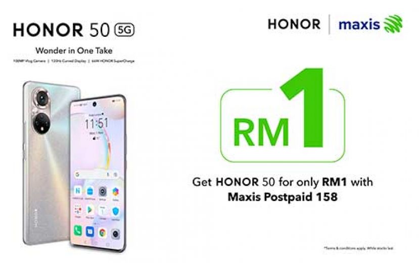 HONOR 11月 惊喜不断  签订Maxis 后付配套 以一令吉购买HONOR最佳Vlog手机HONOR 50