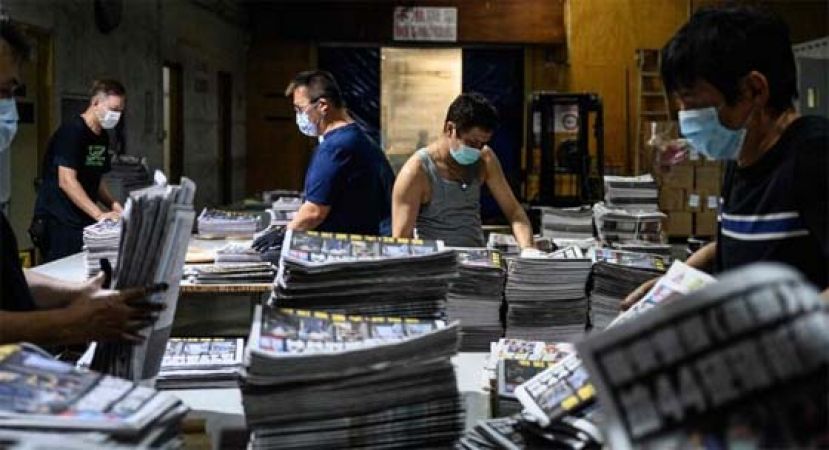 6名前高层人员22日早上在高等法院答辩，均承认控罪。图为《苹果日报》去年6月印刷后待发行。（档案照）