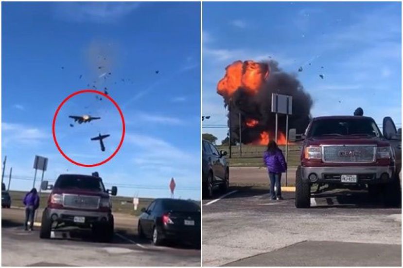 2架二战军机在空中相撞。