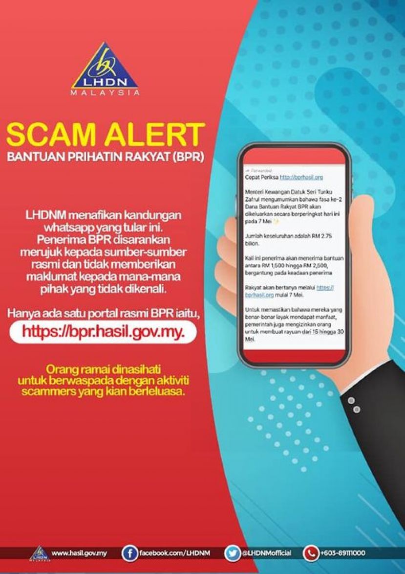 内陆税收局澄清没有透过WhatsApp发出有关人民关怀援助金的信息。