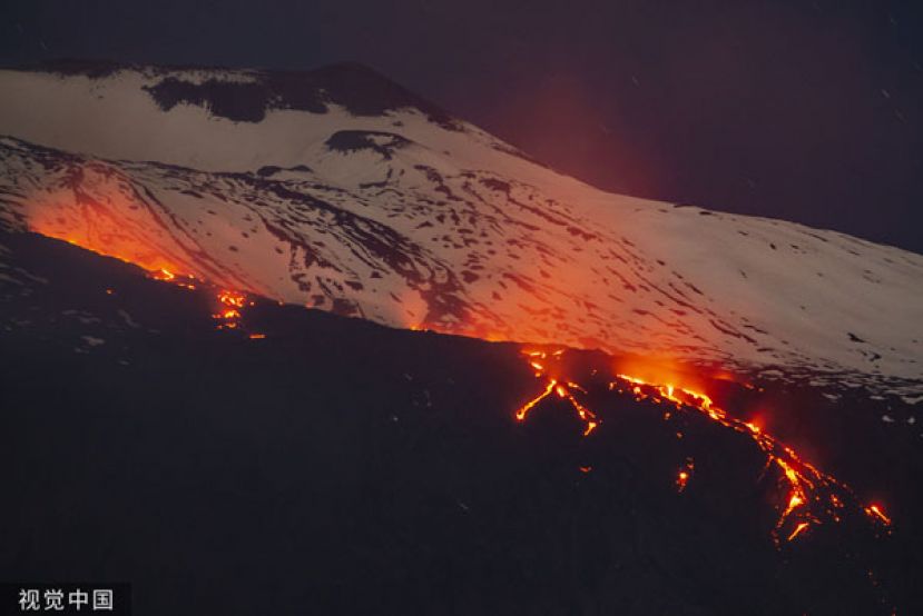 埃特纳火山今年1月喷发情形。